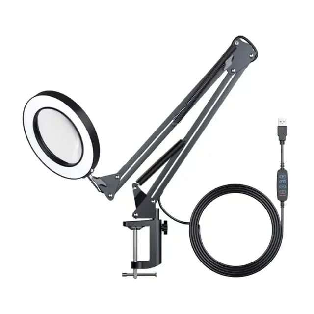 10X 160mm Three-Color LED Clip-On Magnifying Glass Lamp Desk