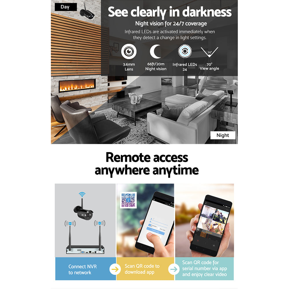 NNEDSZ -CCTV Wireless Security Camera System 8CH Home Outdoor WIFI 8 Bullet Cameras Kit 1TB