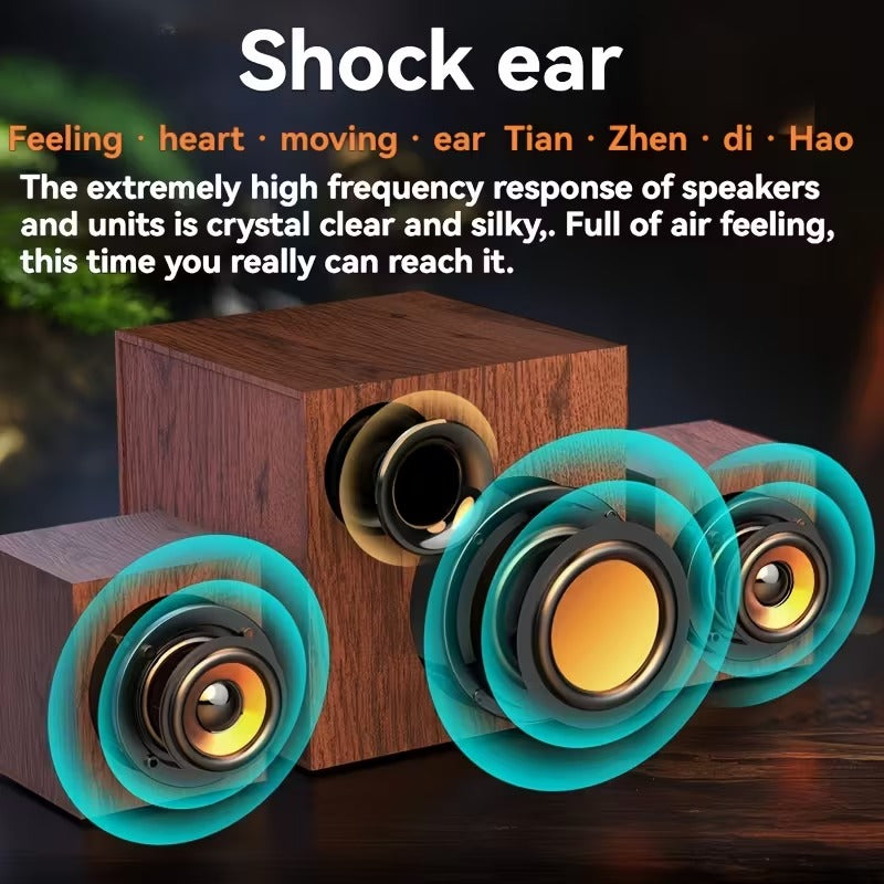 NNETM 3-in-1 Wooden Computer Speaker System High Sound