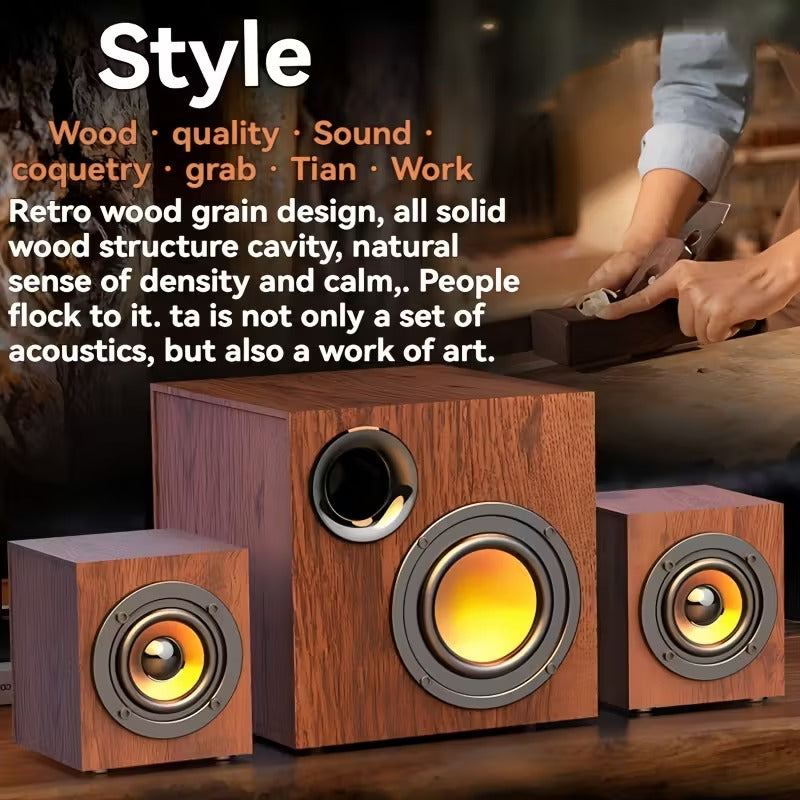 NNETM 3-in-1 Wooden Computer Speaker System High Sound